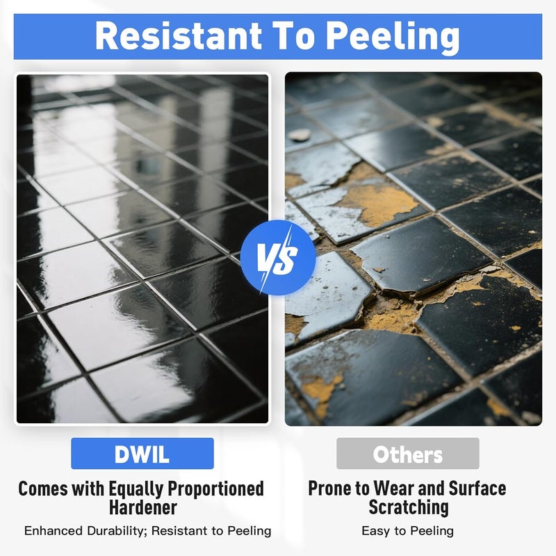 DWIL Tile Paint, Tub and Tile Refinishing Kit with Tools, Bathtub Paint Water Based &Low Odor, Easy to Use for Bathroom Kitchen, Semi-Gloss Black, 25-30sq.ft - Image 3
